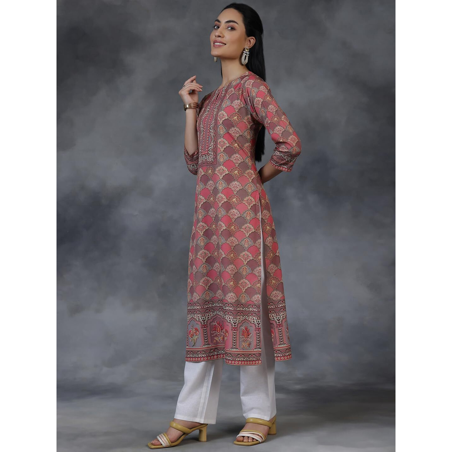 Libas Women's Crepe Printed Straight Kurta (26552_Multicoloured