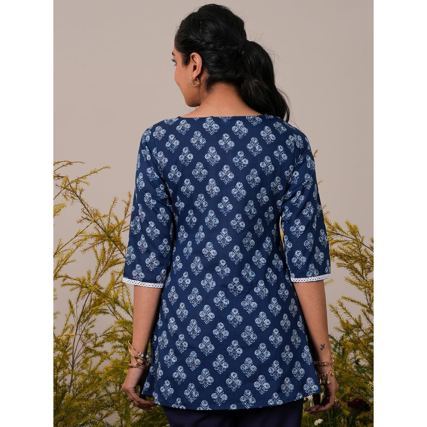 Libas Women's Cotton Printed Aline Kurtis (26568_Indigo