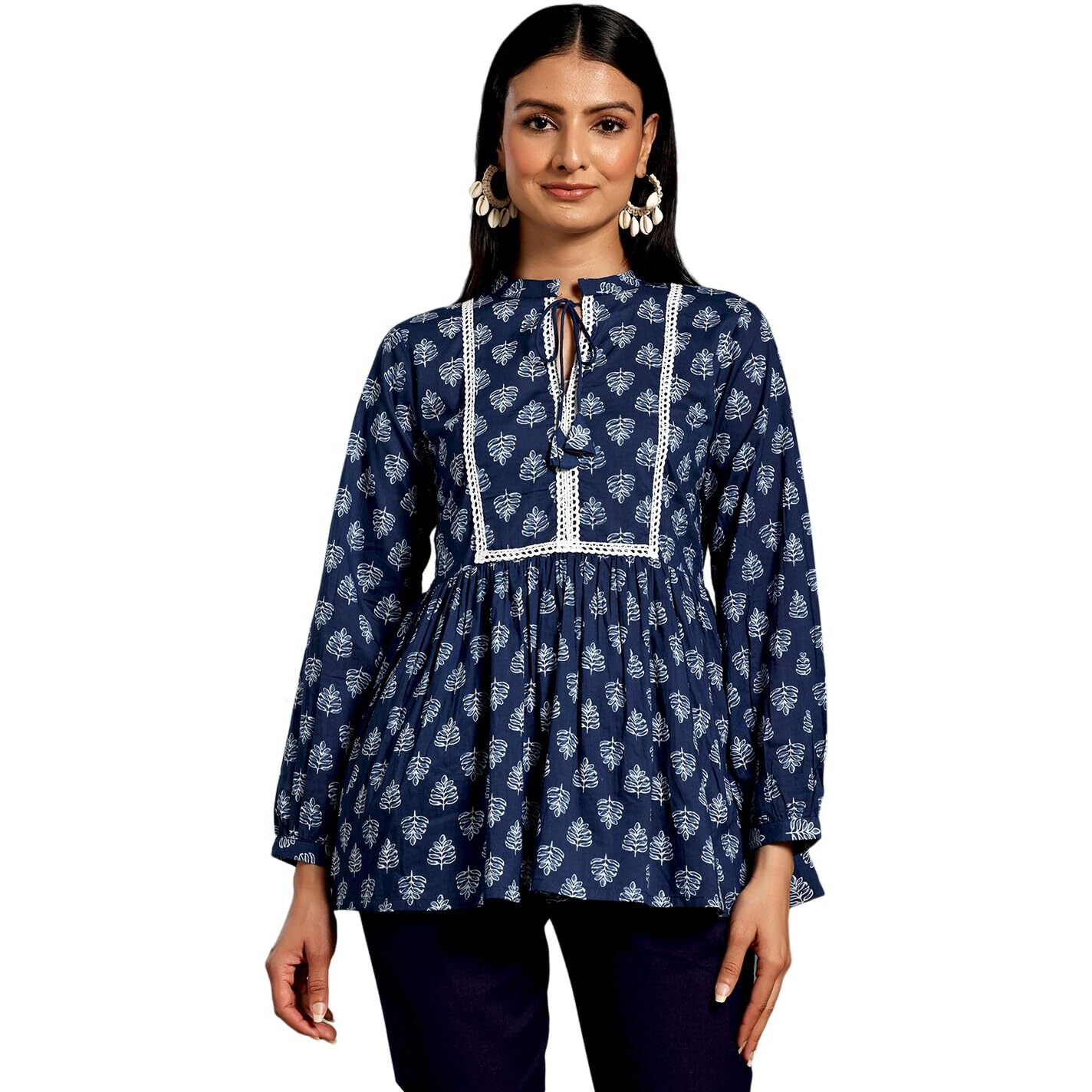 Libas Women's Yoke Design A-Line Kurtis (26574_Blue