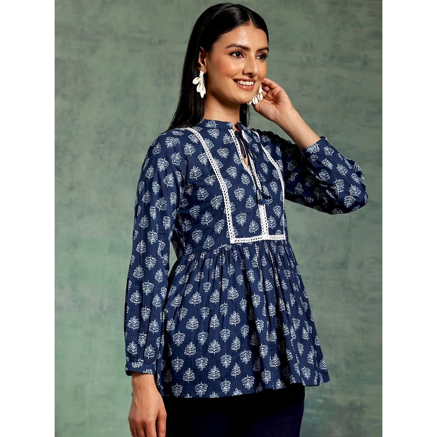 Libas Women's Yoke Design A-Line Kurtis (26574_Blue