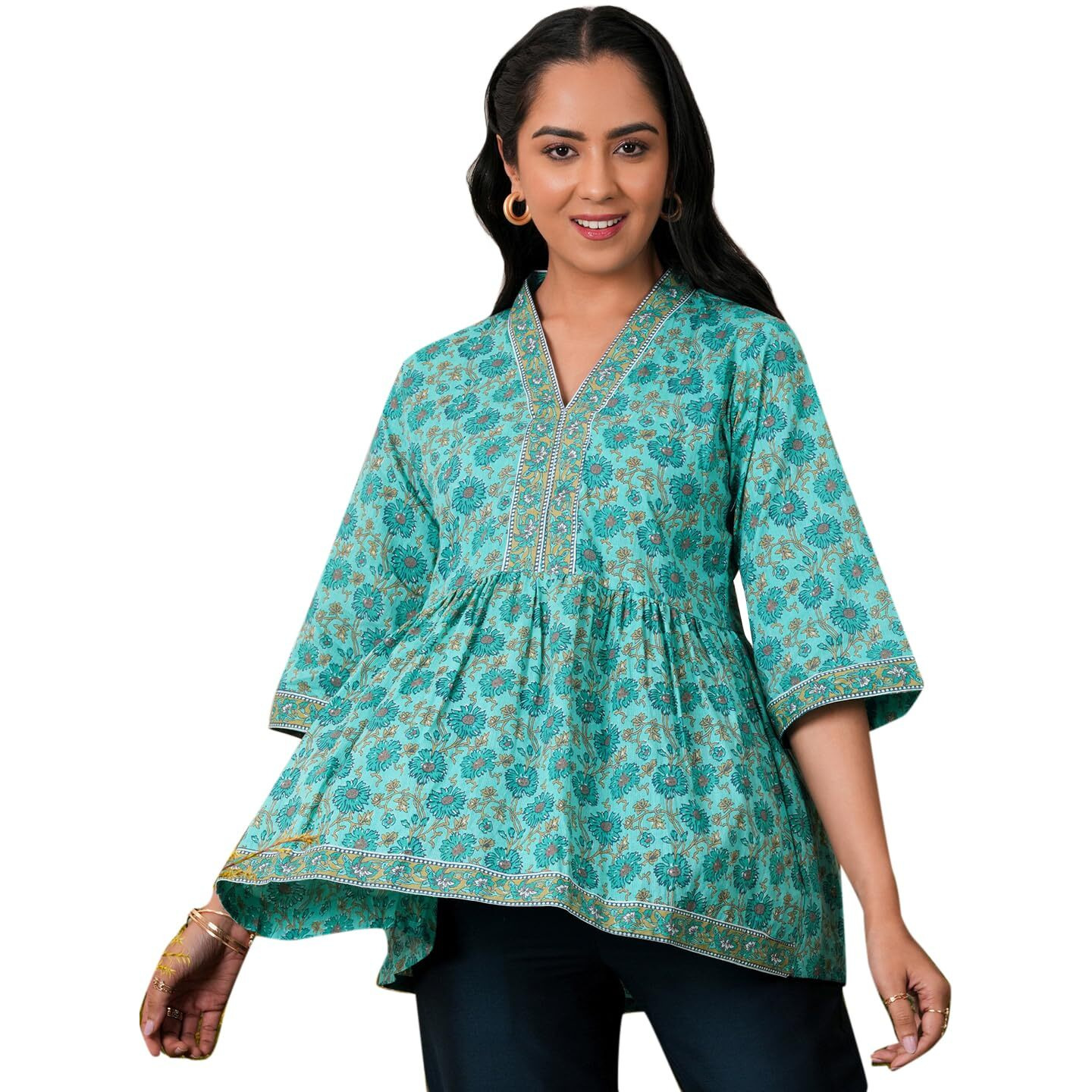 Libas Women's Printed Aline Kurtis (26592_Turquoise