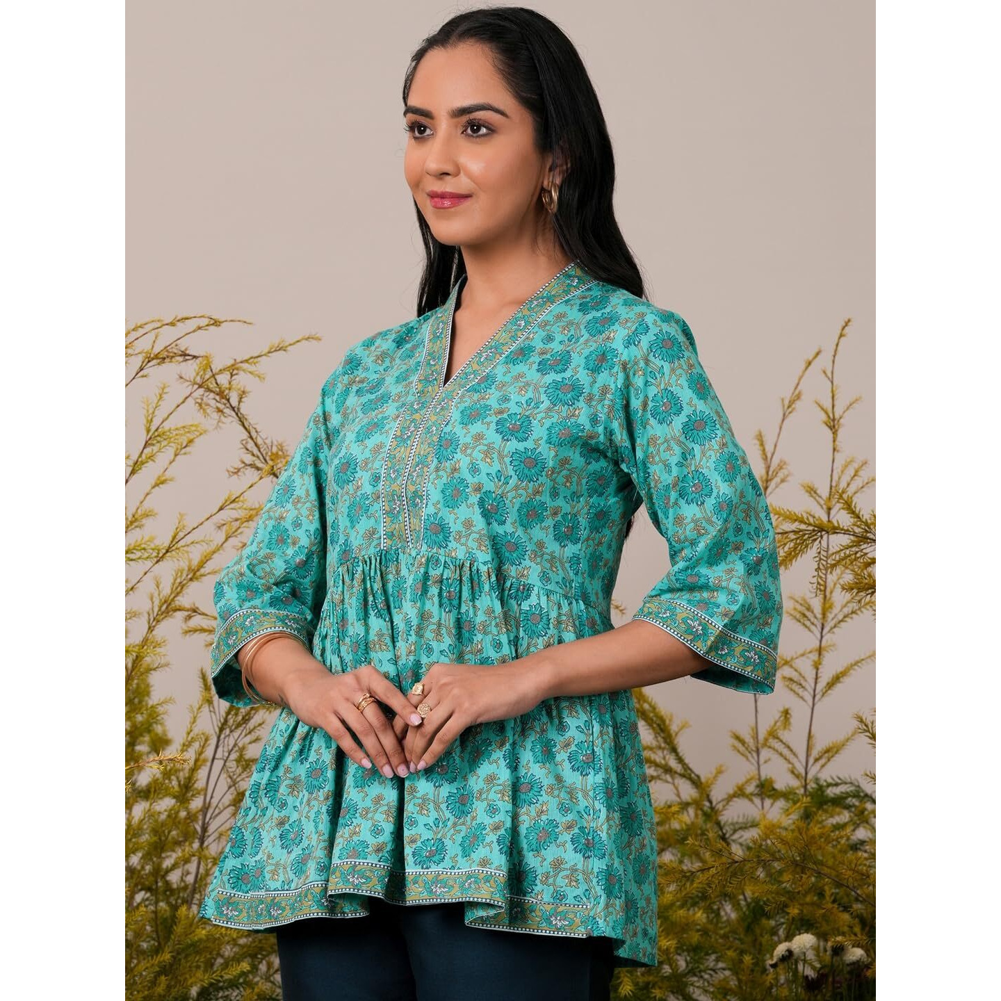 Libas Women's Printed Aline Kurtis (26592_Turquoise