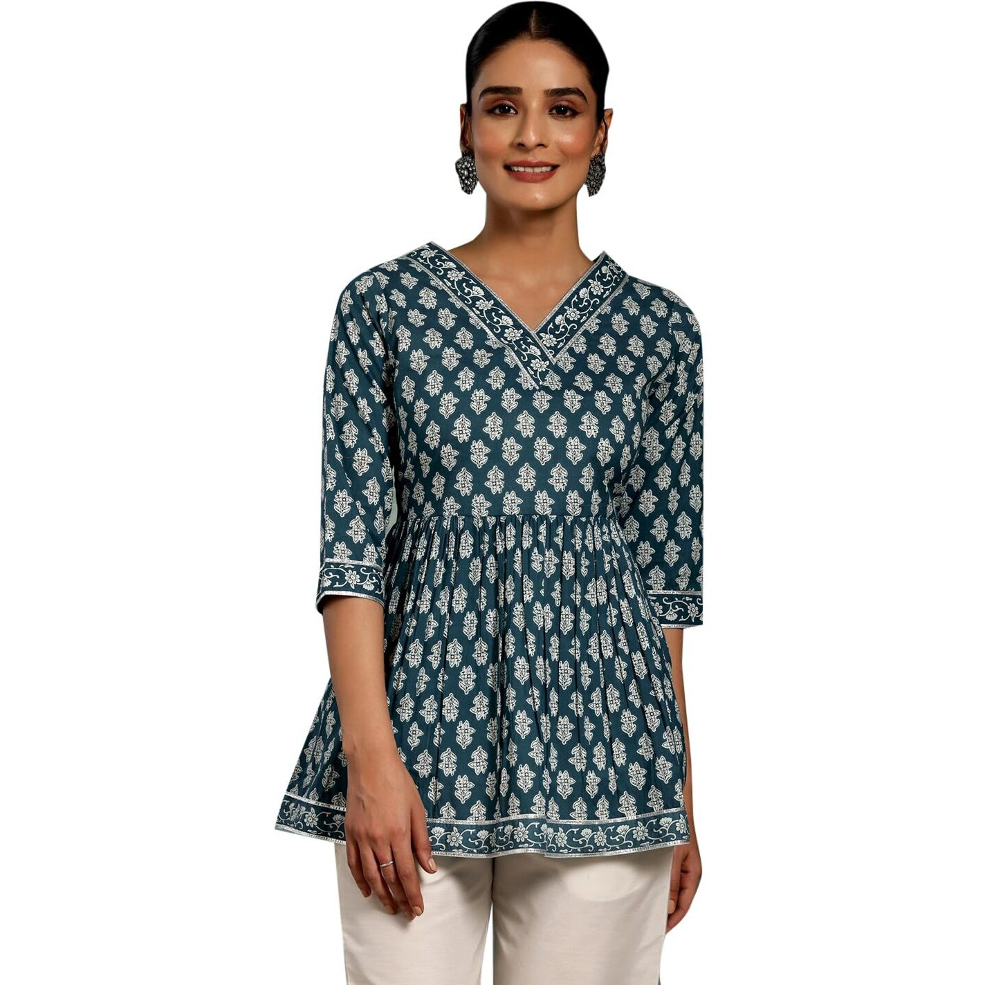 Libas Women's Printed A-Line Kurtis (26593_Blue