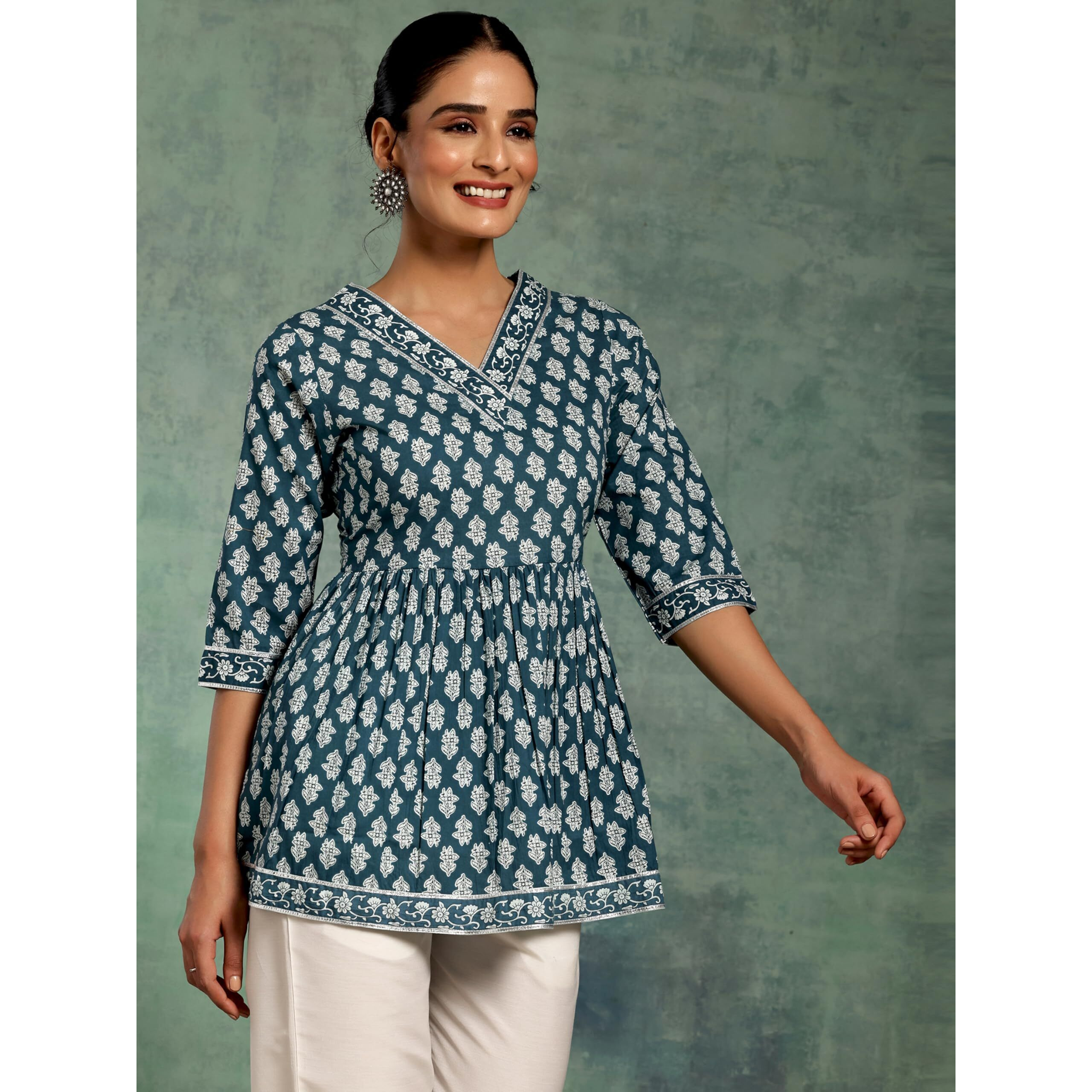 Libas Women's Printed A-Line Kurtis (26593_Blue