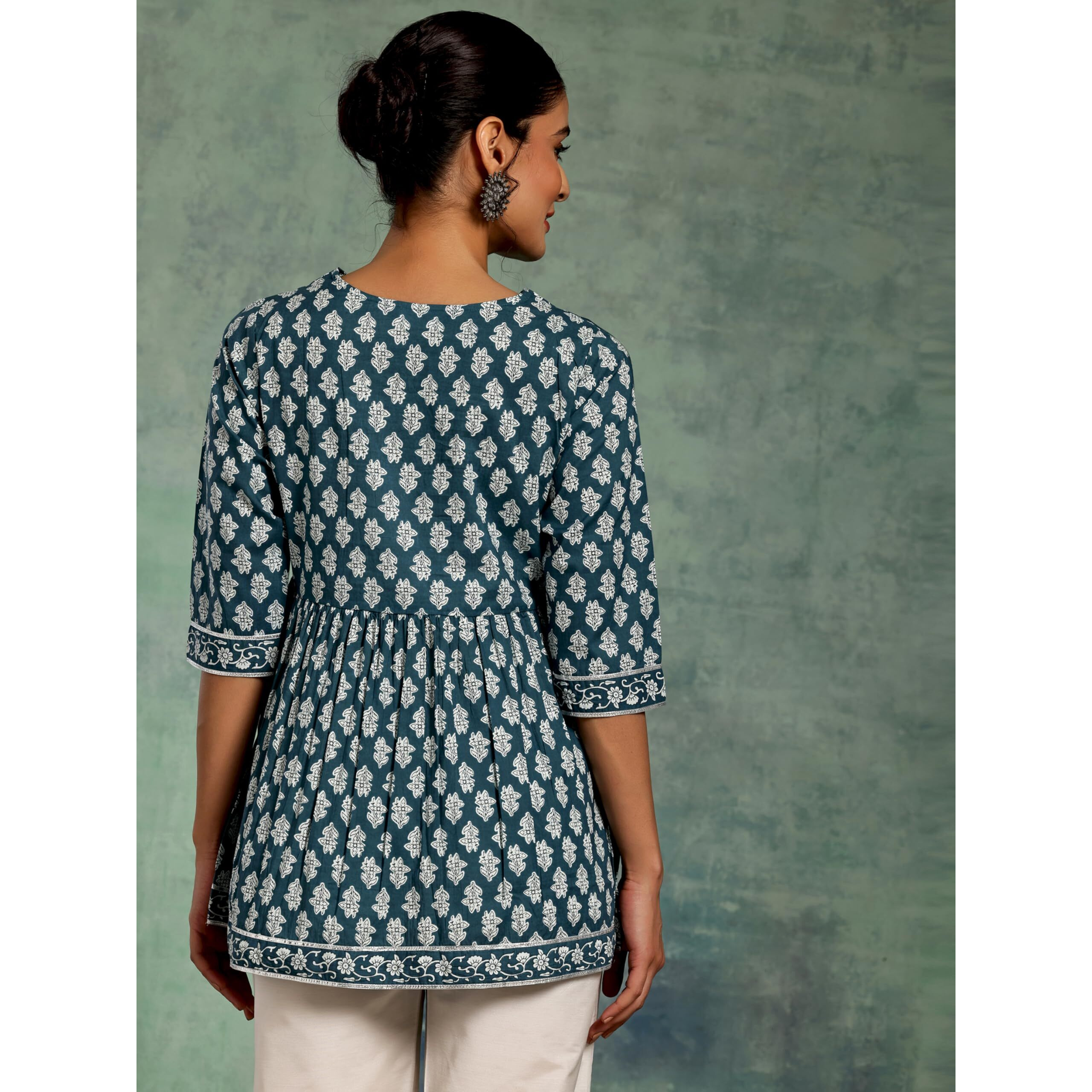 Libas Women's Printed A-Line Kurtis (26593_Blue