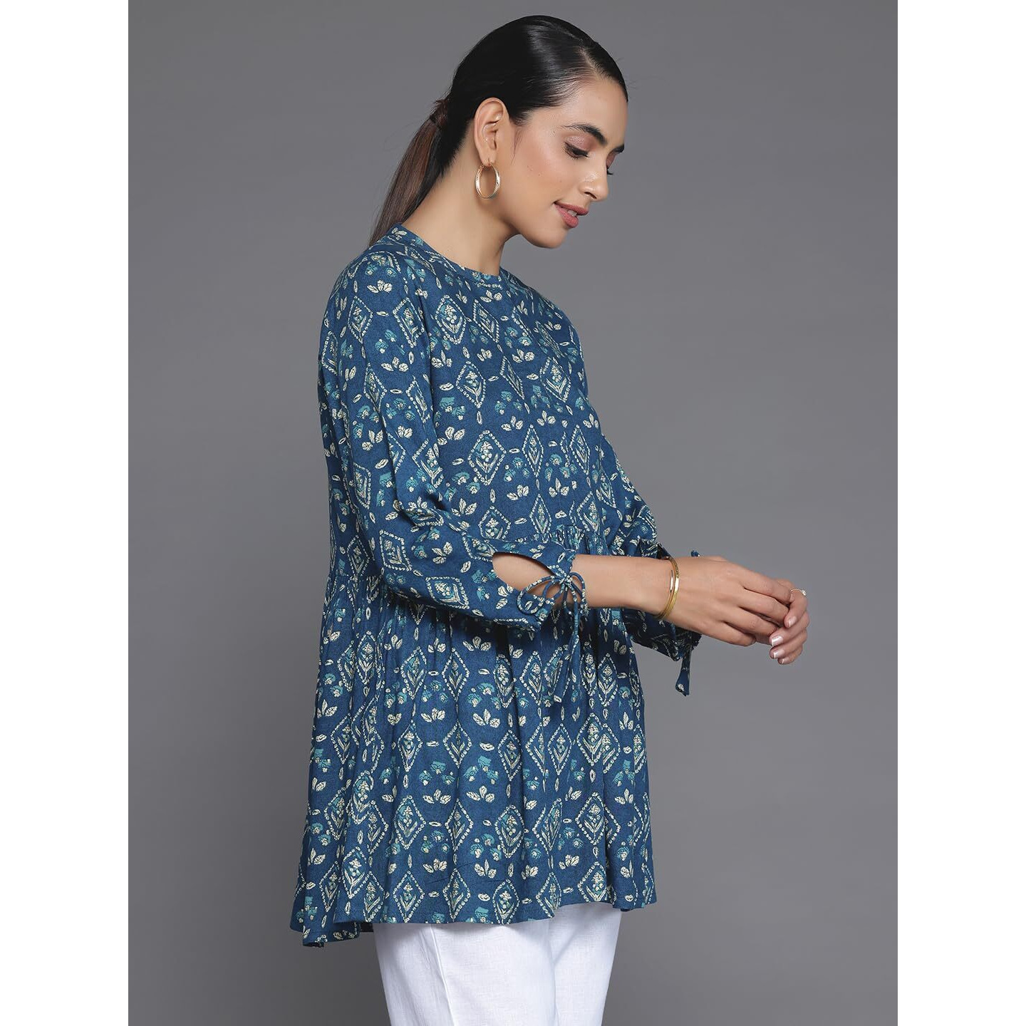 Libas Women's Viscose Rayon Printed A-Line Kurtis (26597_Blue_M)