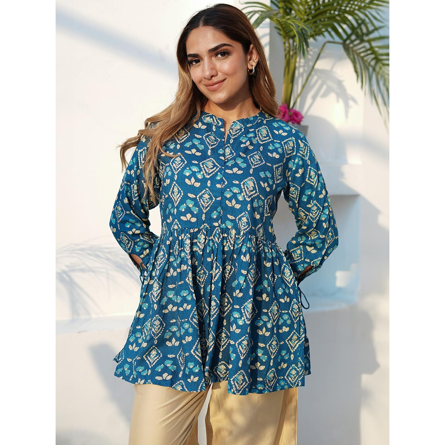 Libas Women's Viscose Rayon Printed A-Line Kurtis (26597_Blue_M)
