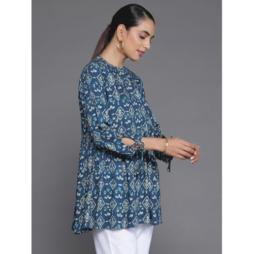 Libas Women's Viscose Rayon Printed A-Line Kurtis (26597_Blue_Xl)