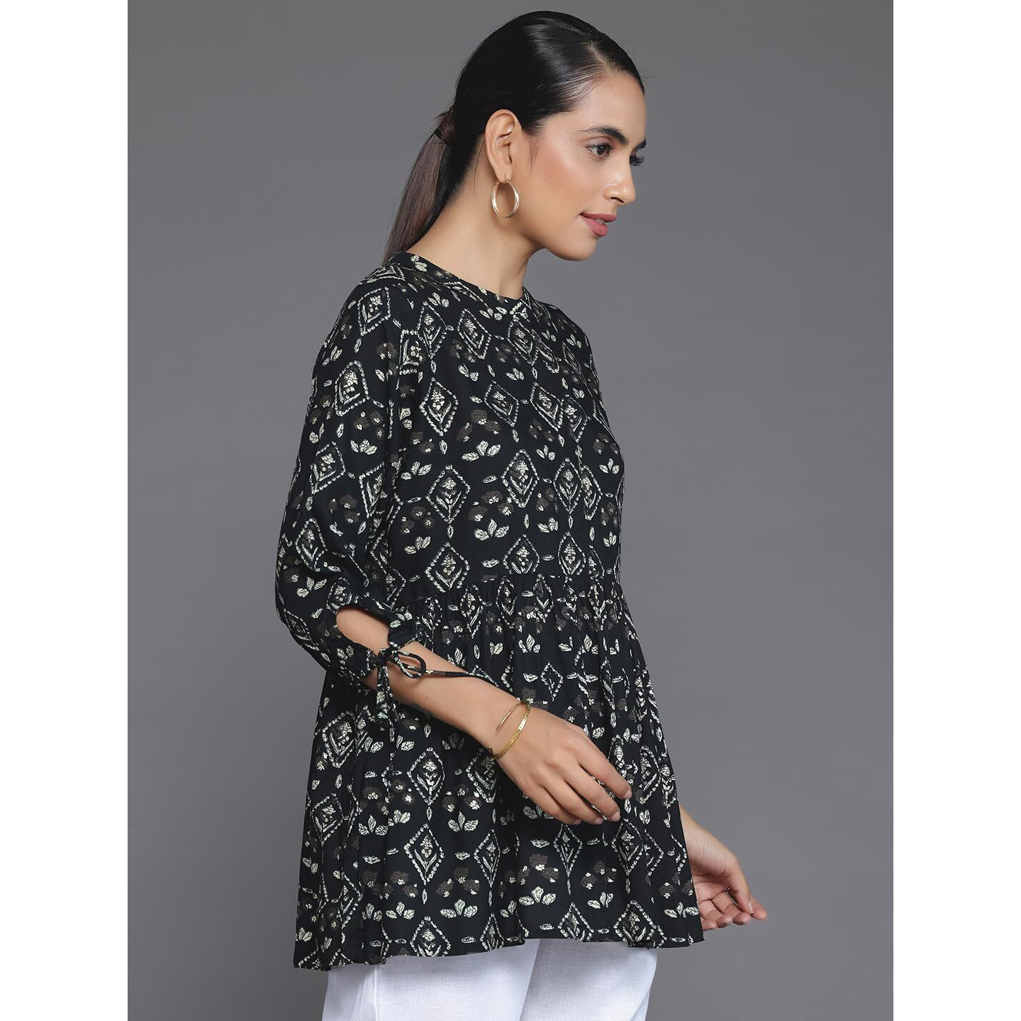 Libas Women's Printed Aline Kurtis (26598_Black Xs)