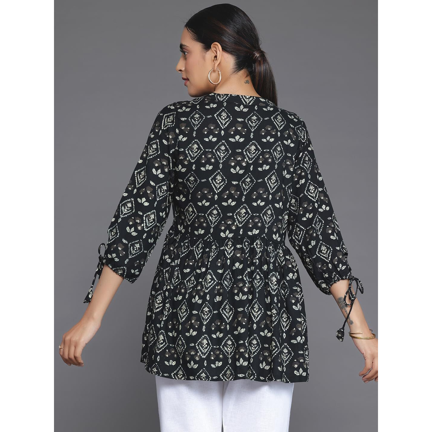 Libas Women's Printed Aline Kurtis (26598_Black Xs)