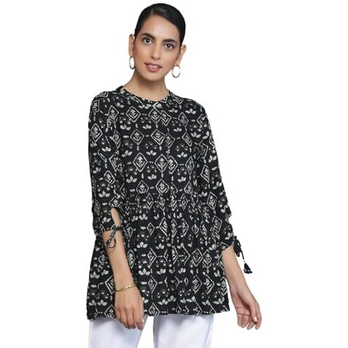 Libas Women's Printed Aline Kurtis (26598_Black Xl)