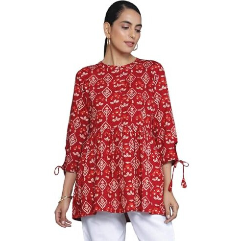 Libas Women's Viscose Rayon Printed Aline Kurtis (26599_Maroon_M)