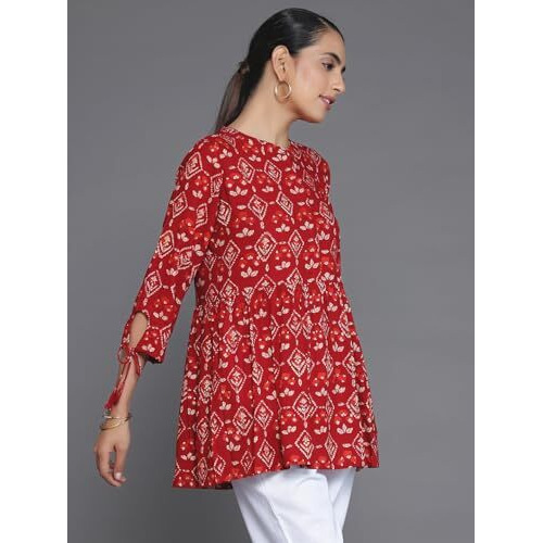Libas Women's Viscose Rayon Printed Aline Kurtis (26599_Maroon_M)