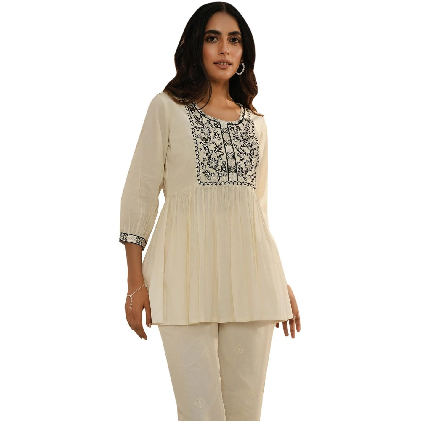 Libas Women's Cotton Yoke Design A-Line Kurtis (26719_Off White