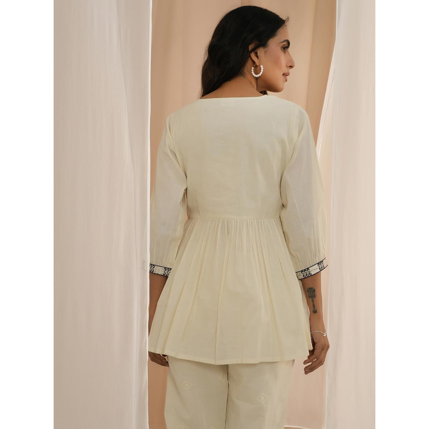 Libas Women's Cotton Yoke Design A-Line Kurtis (26719_Off White