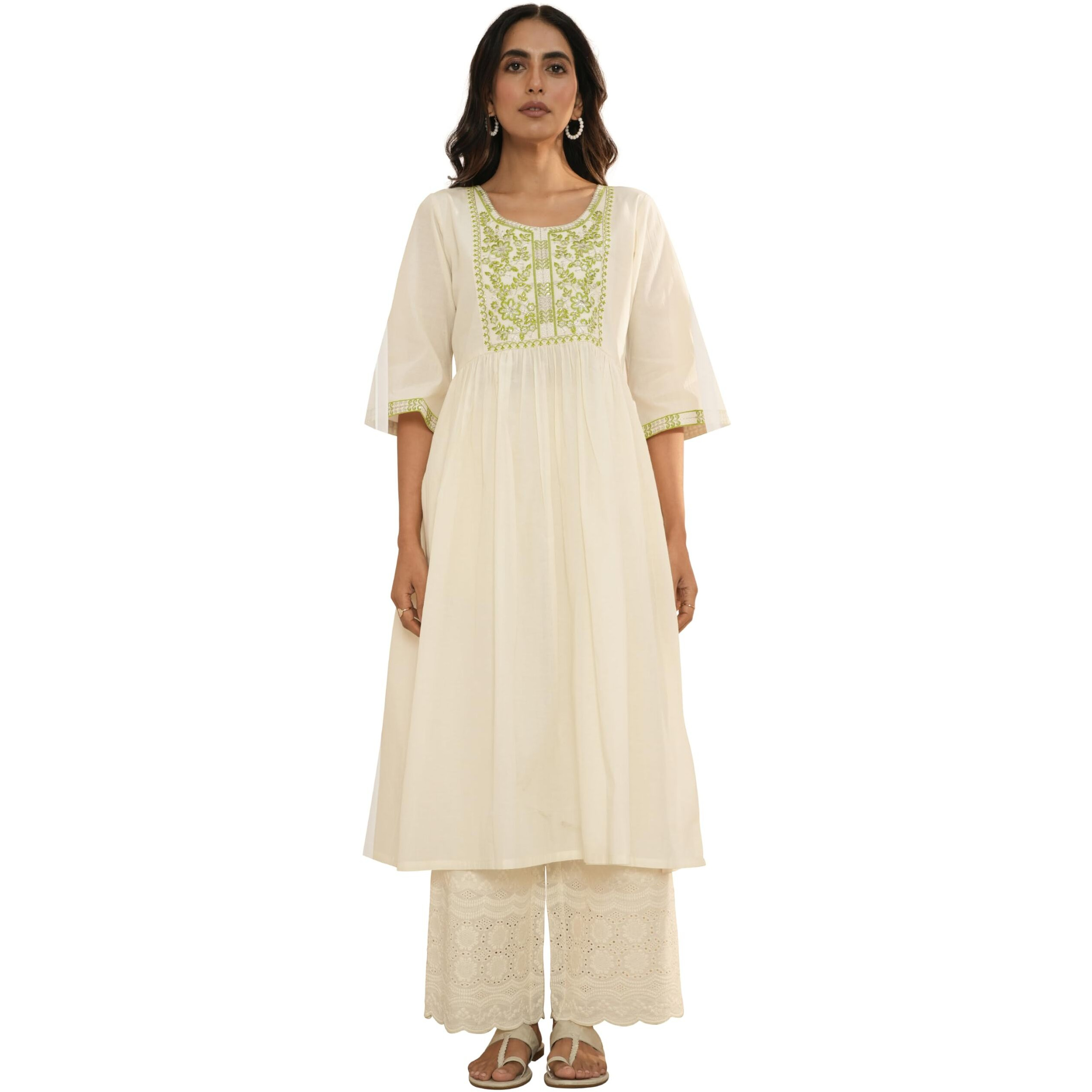 Libas Women's Cotton Printed A-Line Kurta (26726_Off White