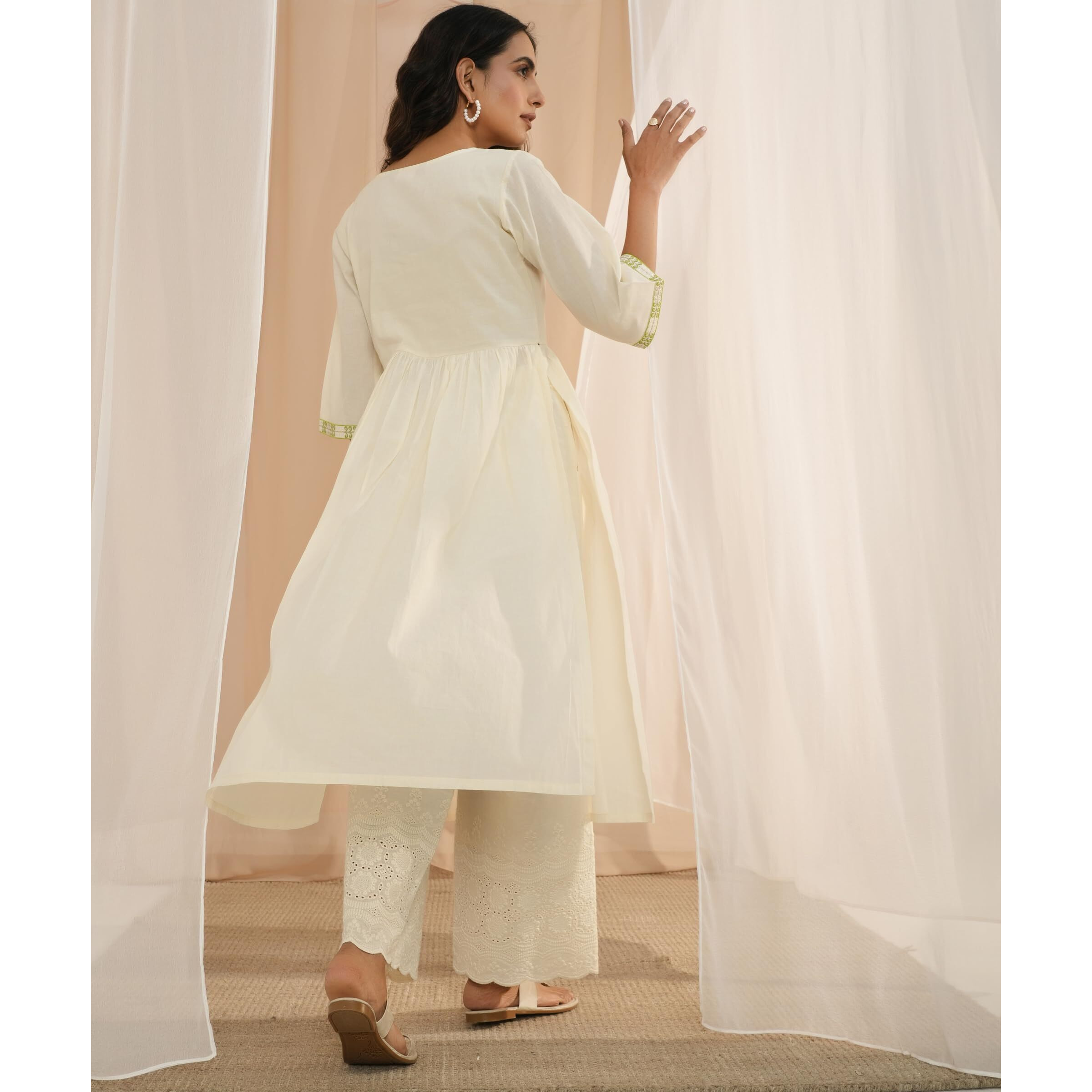 Libas Women's Cotton Printed A-Line Kurta (26726_Off White