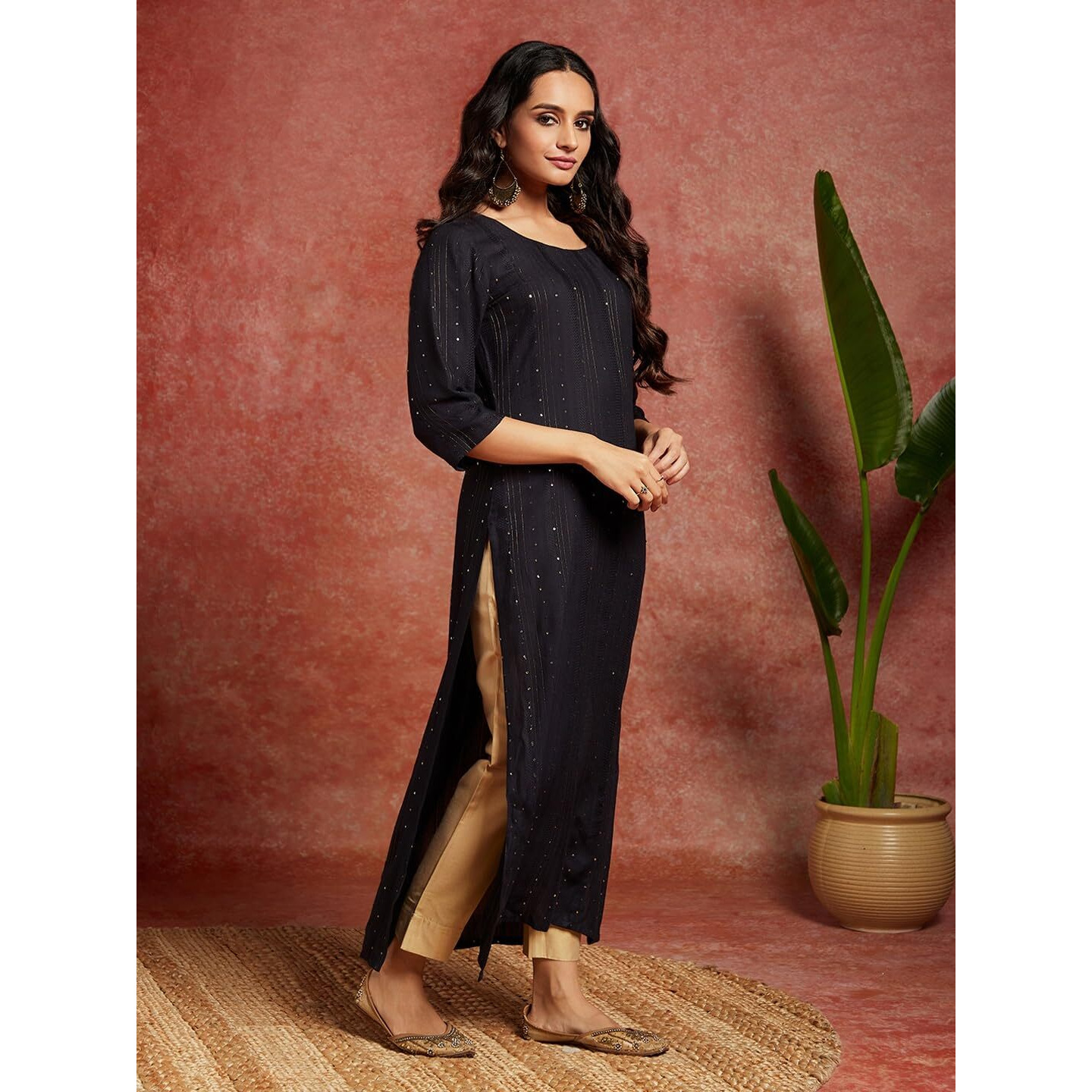 Libas Women's Viscose Rayon Woven Design Straight Kurta (26510_Charcoal