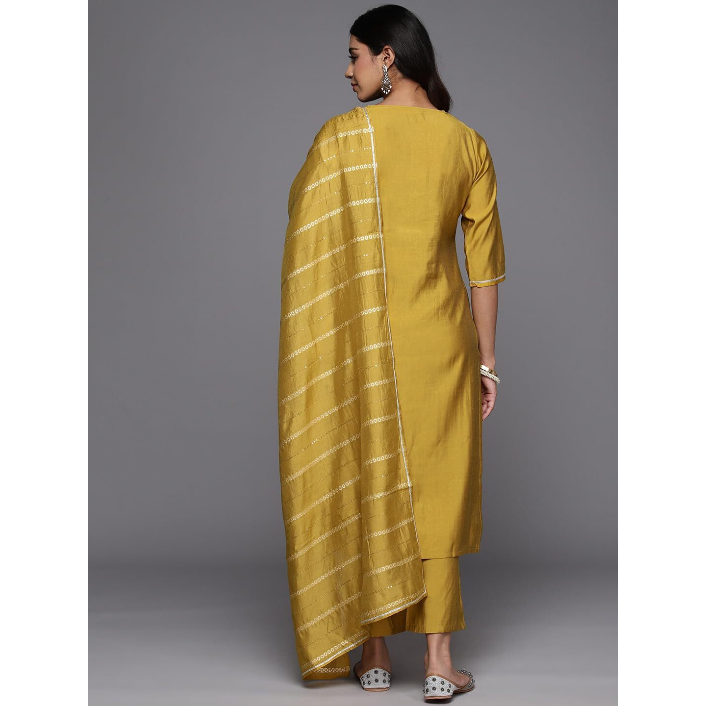 Libas Women's Silk Blend Kurta Sets (Gs850_Yellow_Xl)