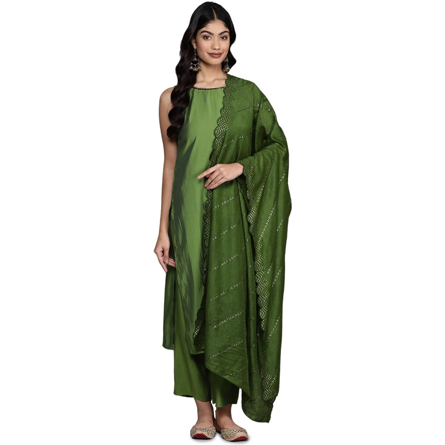 Libas Women's Silk Blend Kurta Sets (Gs829_Green_Xl)