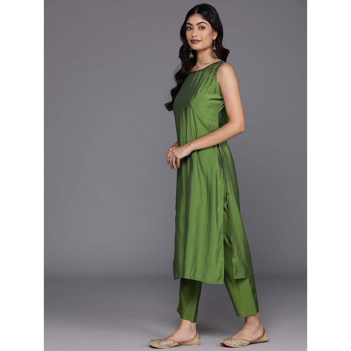Libas Women's Silk Blend Kurta Sets (Gs829_Green_Xl)