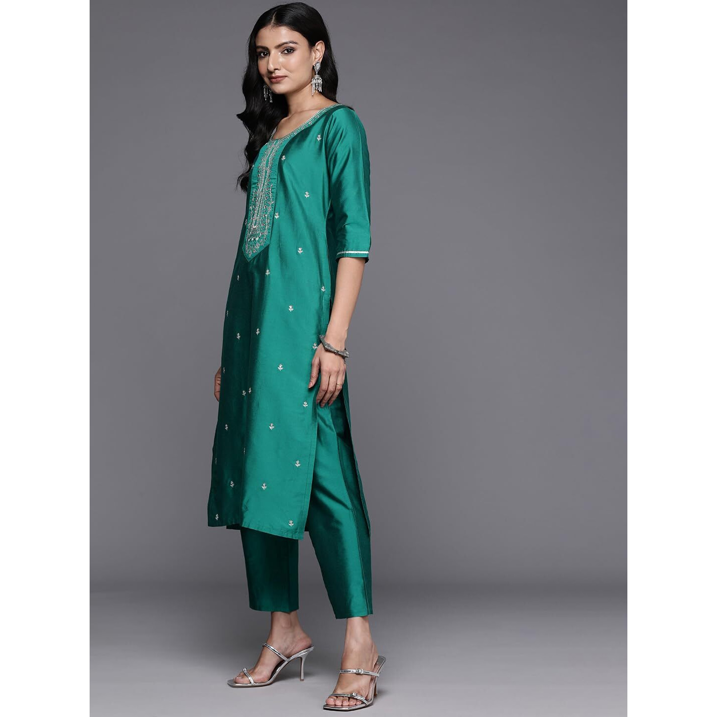 Libas Women's Silk Blend Kurta Sets (Gs877_Green