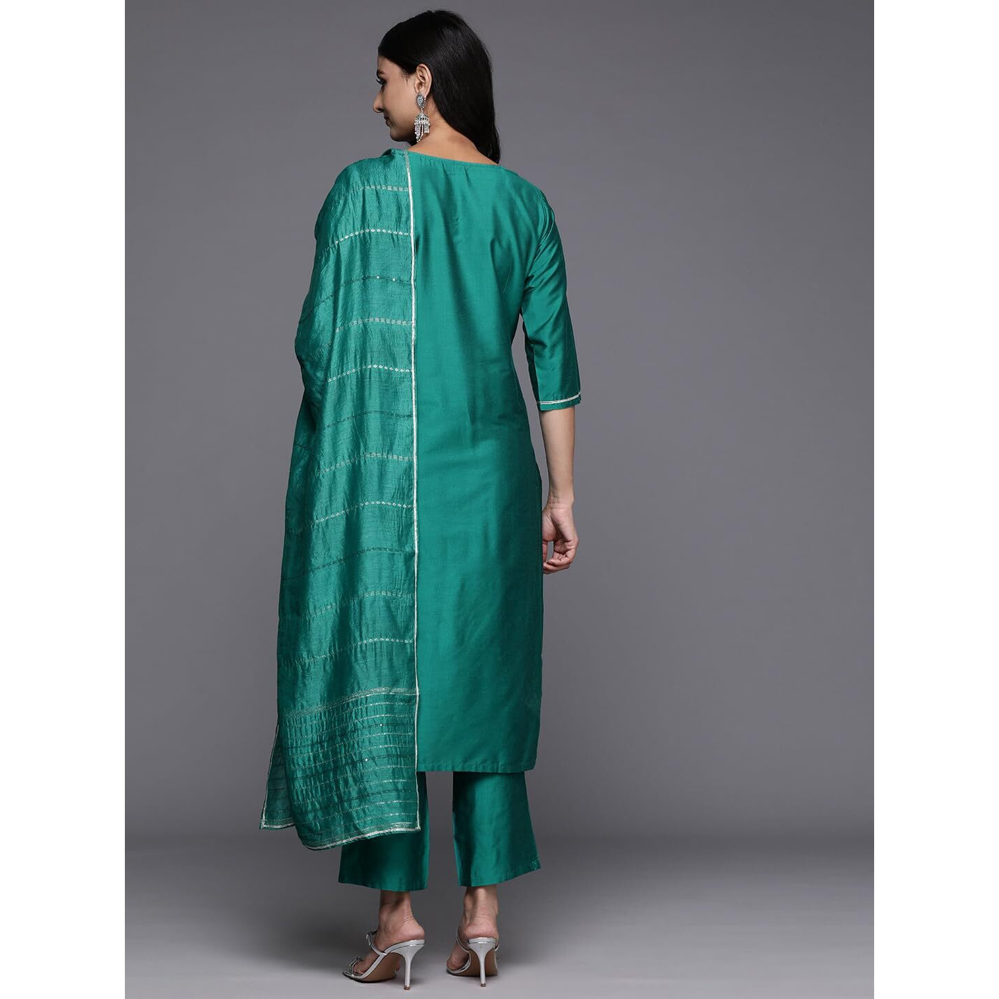 Libas Women's Silk Blend Kurta Sets (Gs877_Green