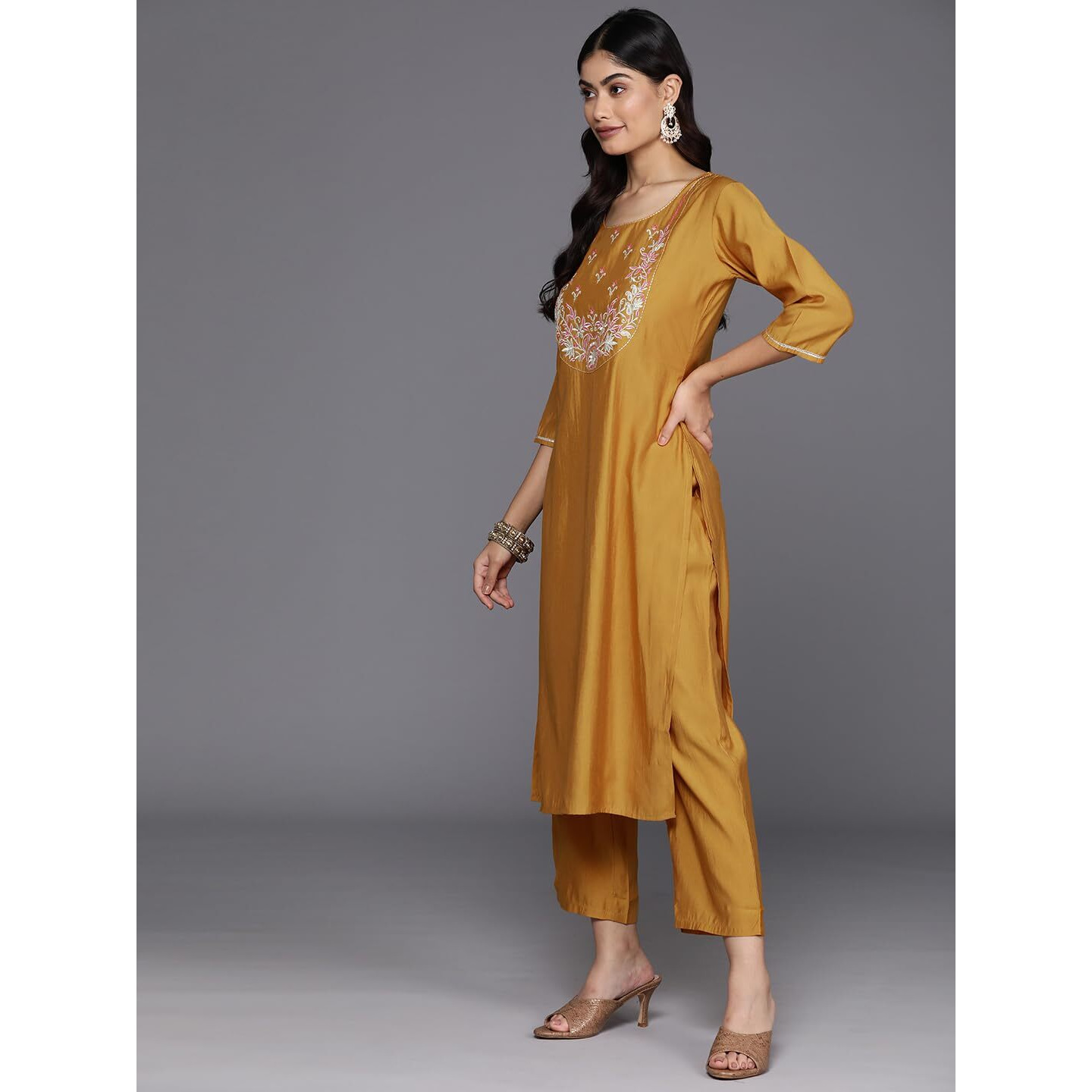 Libas Women's Silk Blend Kurta Sets (Gs869_Mustard_Xs)