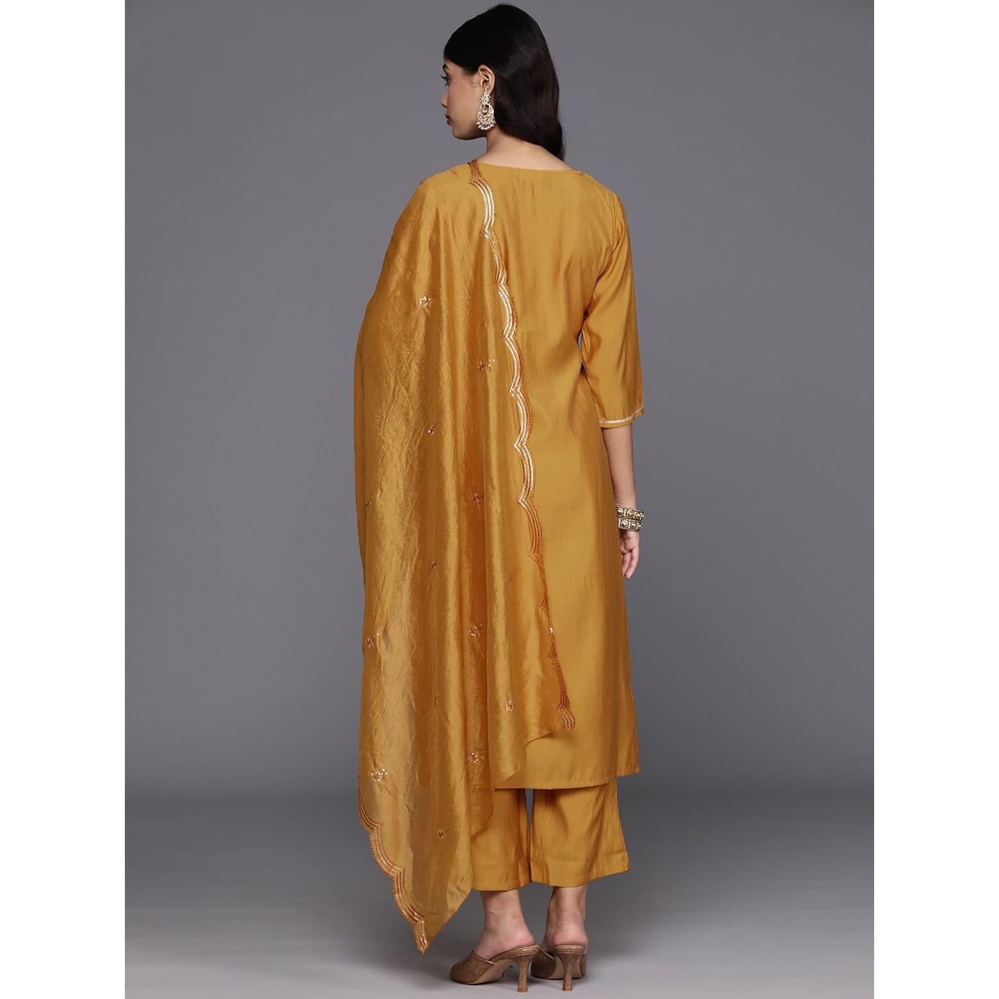 Libas Women's Silk Blend Kurta Sets (Gs869_Mustard_Xs)