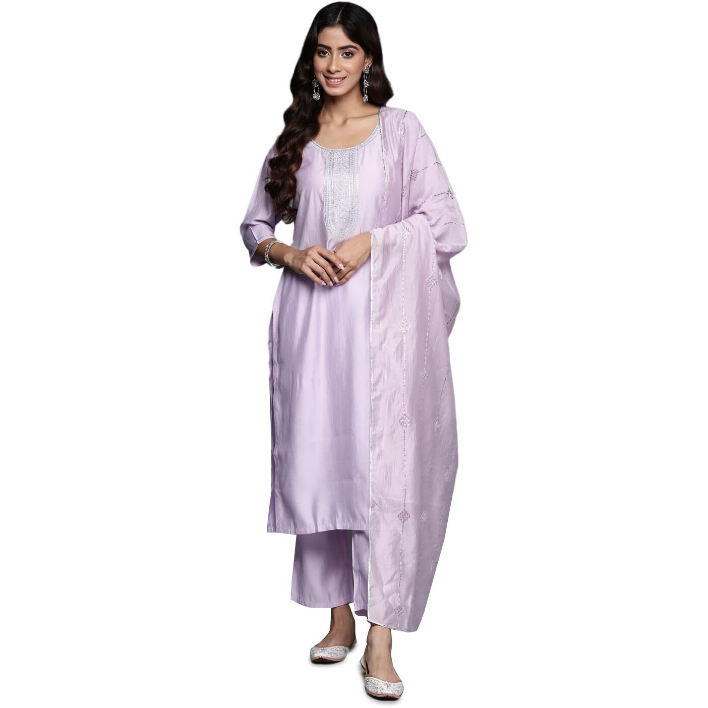 Libas Gerua Womens Yoke Design Silk Blend Straight Kurta With Trousers And Dupatta