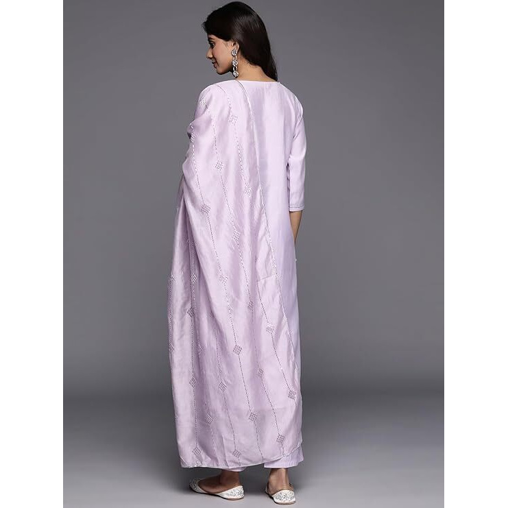 Libas Gerua Womens Yoke Design Silk Blend Straight Kurta With Trousers And Dupatta