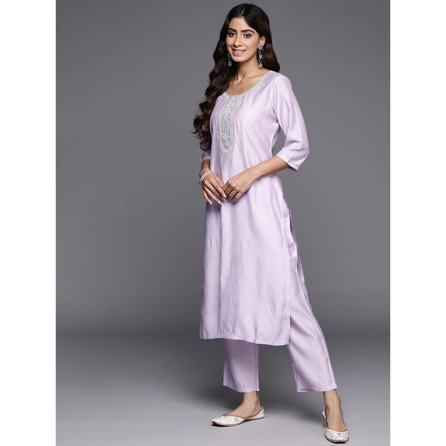 Libas Gerua Womens Yoke Design Silk Blend Straight Kurta With Trousers And Dupatta