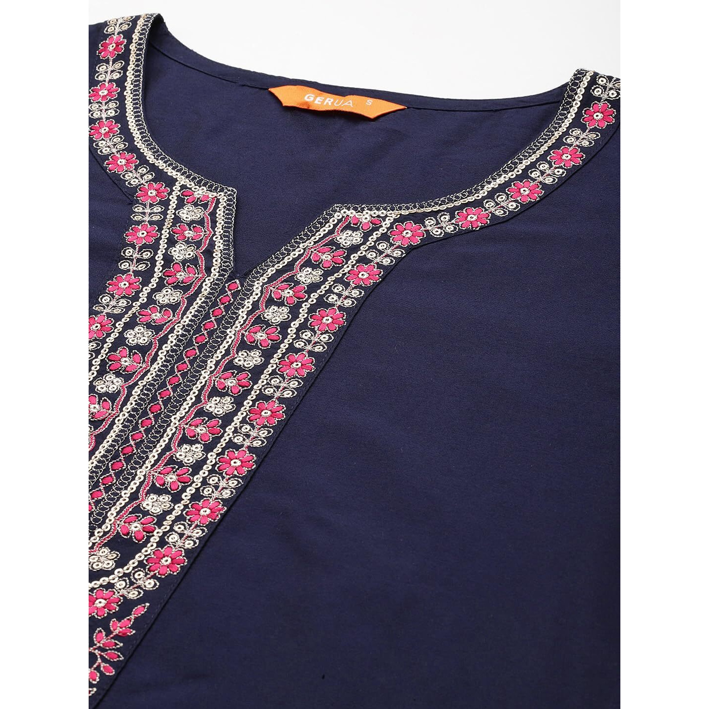 Libas Gerua Womens Yoke Design Silk Blend Straight Kurta With Trousers And Dupatta