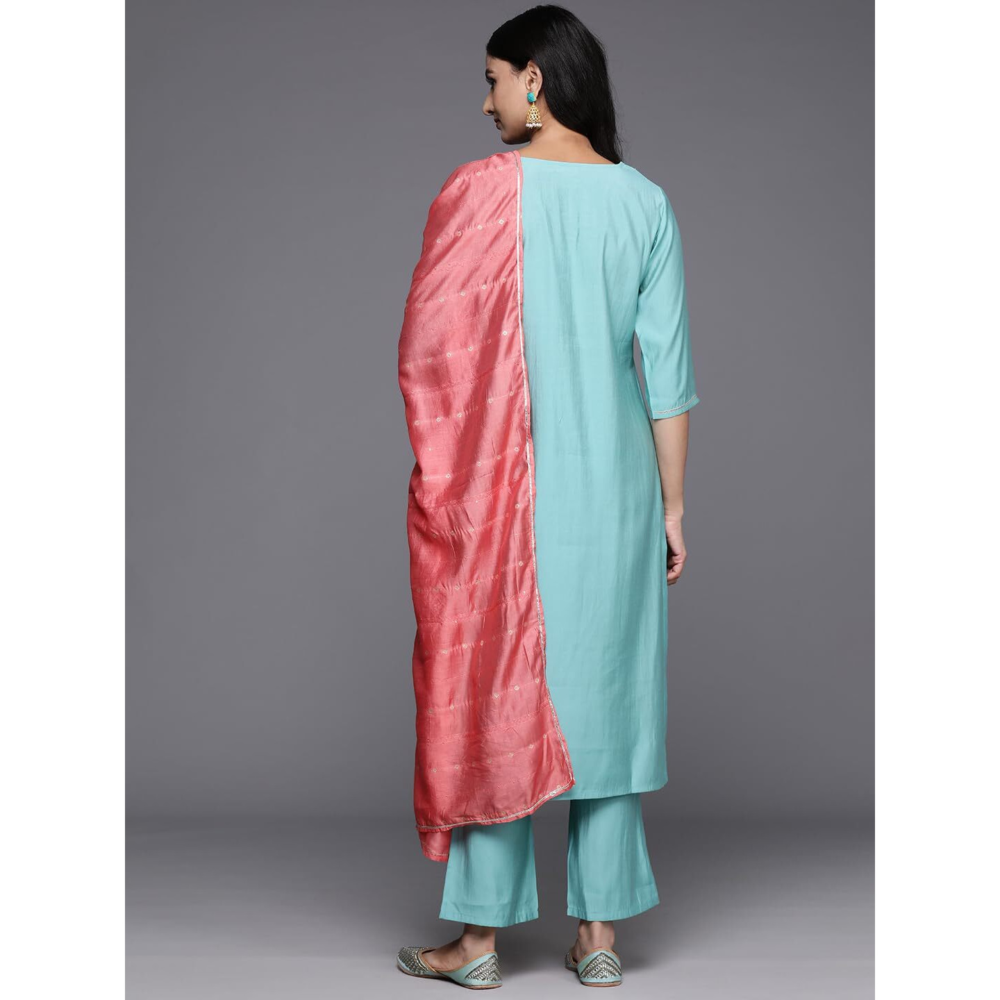 Libas Women's Silk Blend Kurta Sets (Gs851_Blue_S)
