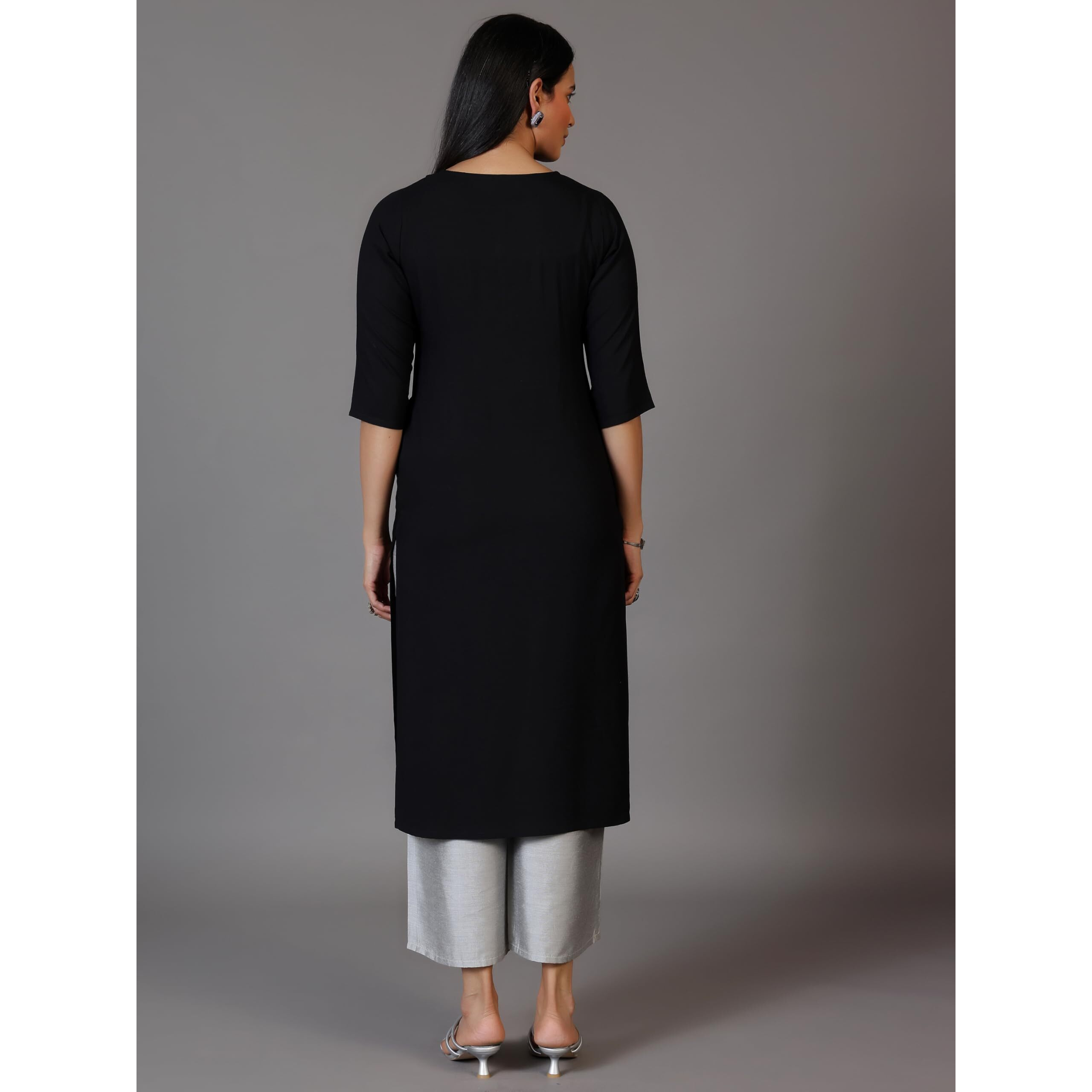 Libas Women's Rayon Blend Embellished Straight Kurta (26745_Black