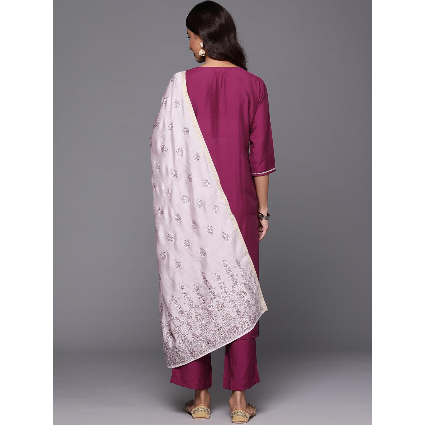 Libas Womens Yoke Design Silk Blend Straight Kurta With Trousers And Dupatta