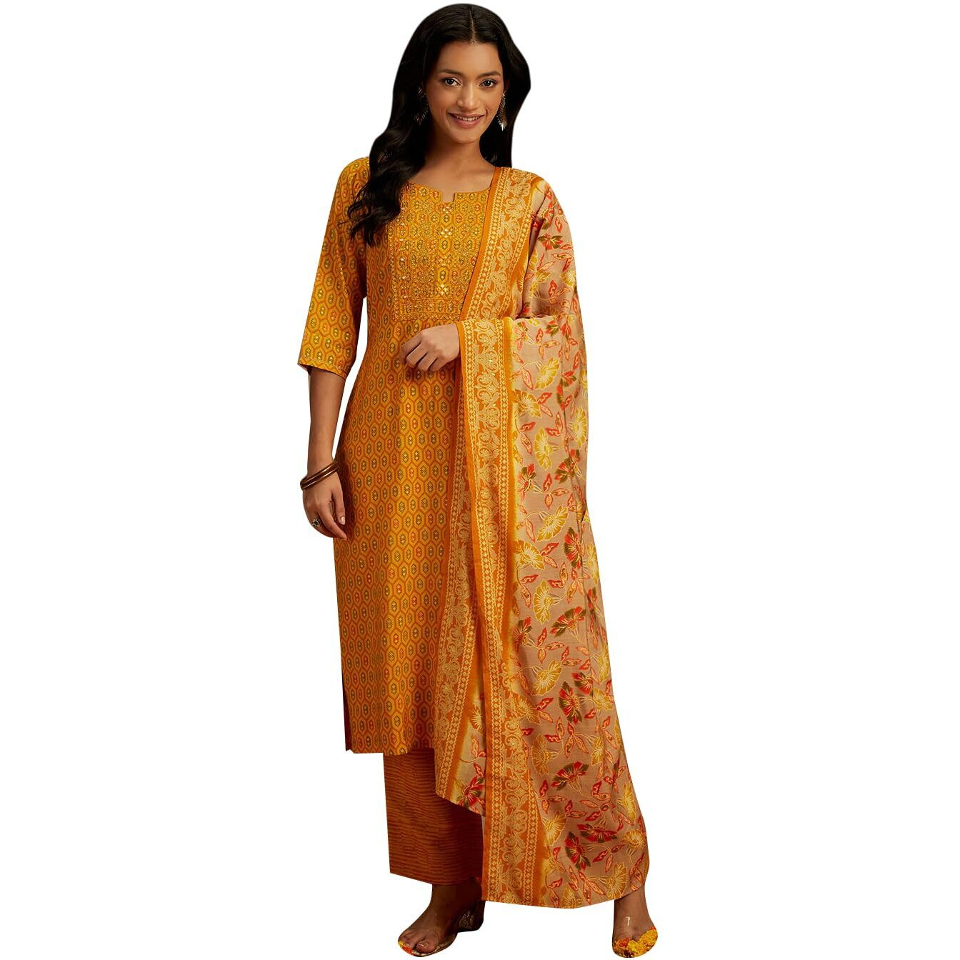 Libas Women's Silk Blend Kurta Set (34900_Yellow_Xs)
