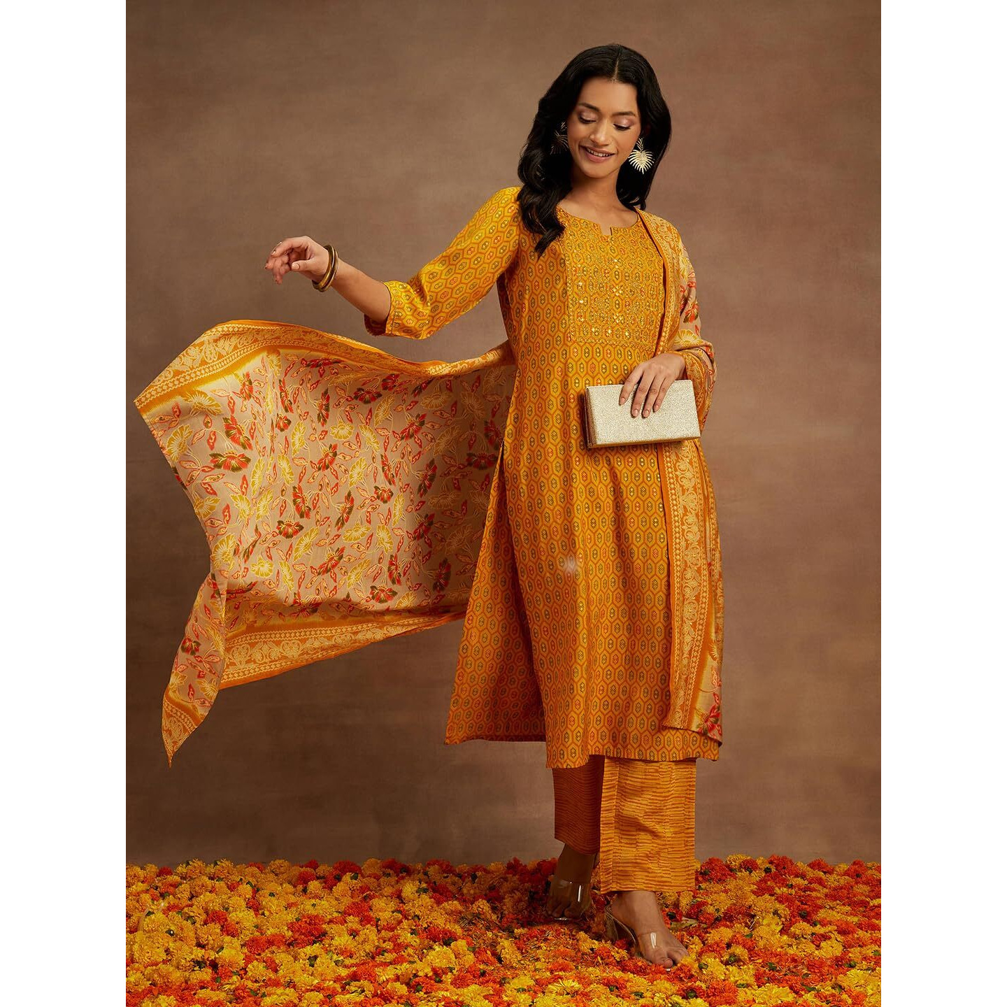 Libas Women's Silk Blend Kurta Set (34900_Yellow_Xs)