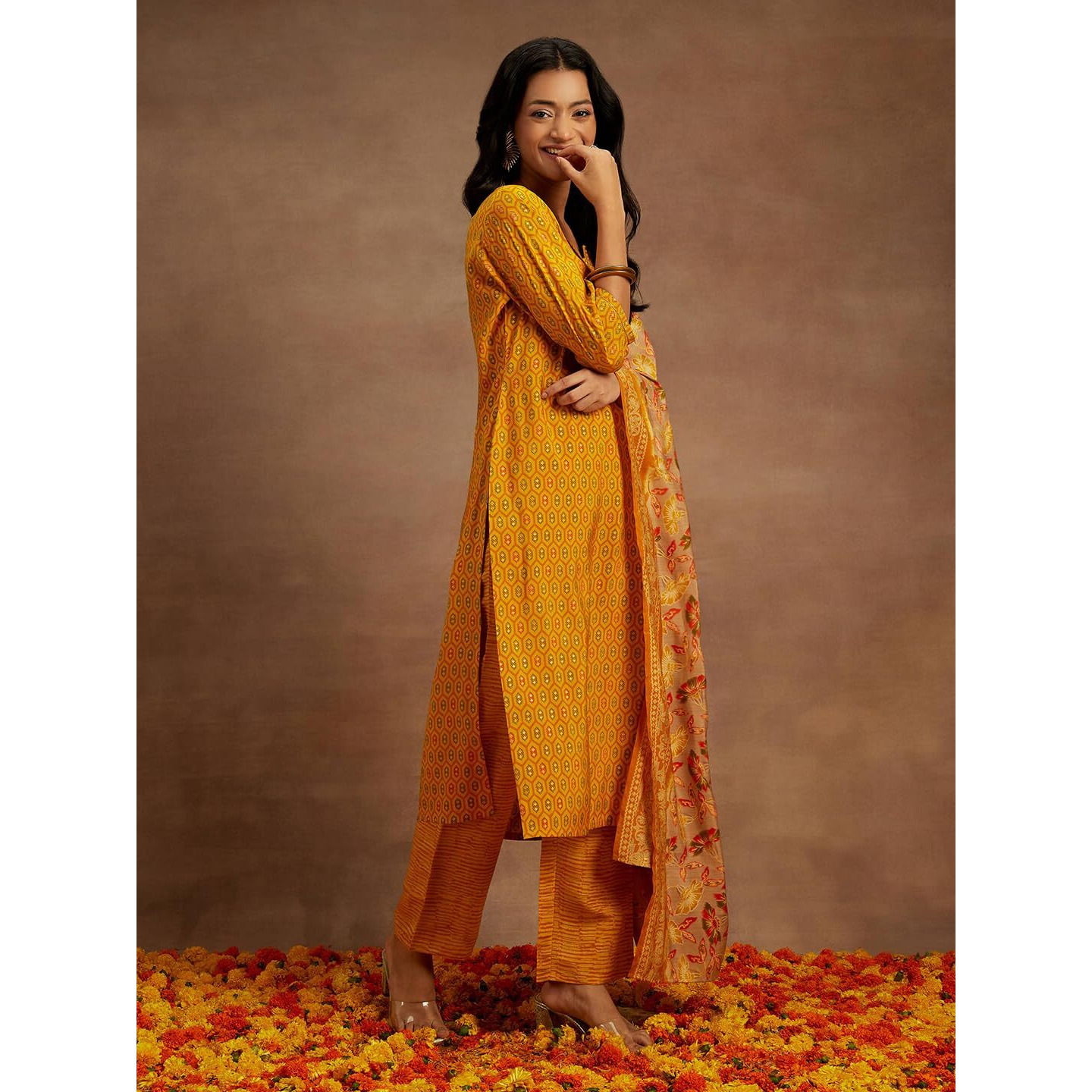 Libas Women's Silk Blend Kurta Set (34900_Yellow_Xs)