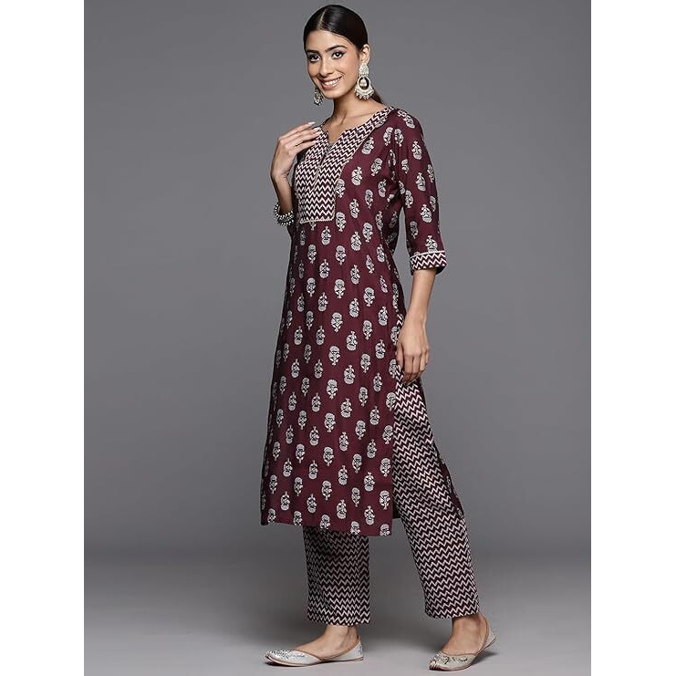 Libas Womens Printed Silk Blend Straight Kurta With Trousers