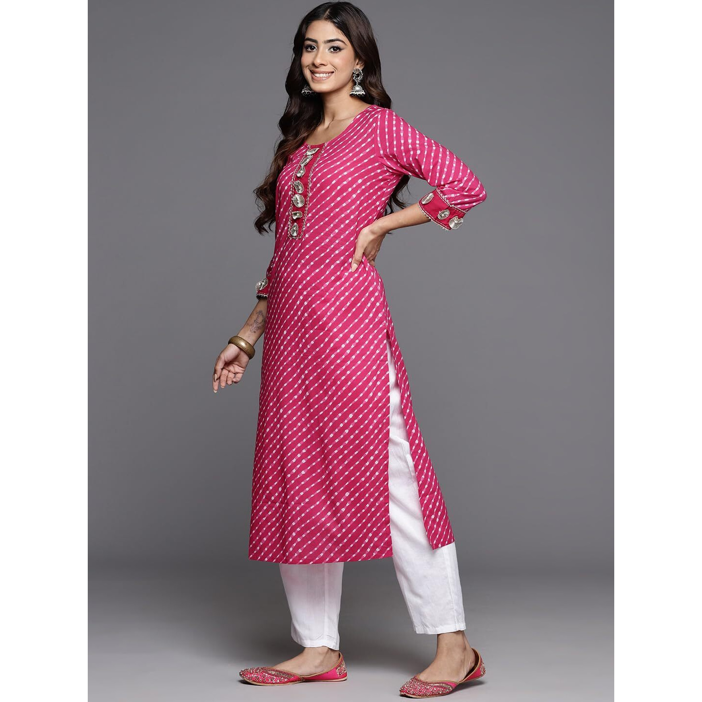 Libas Women's Cotton Printed Straight Kurta (58123_Pink