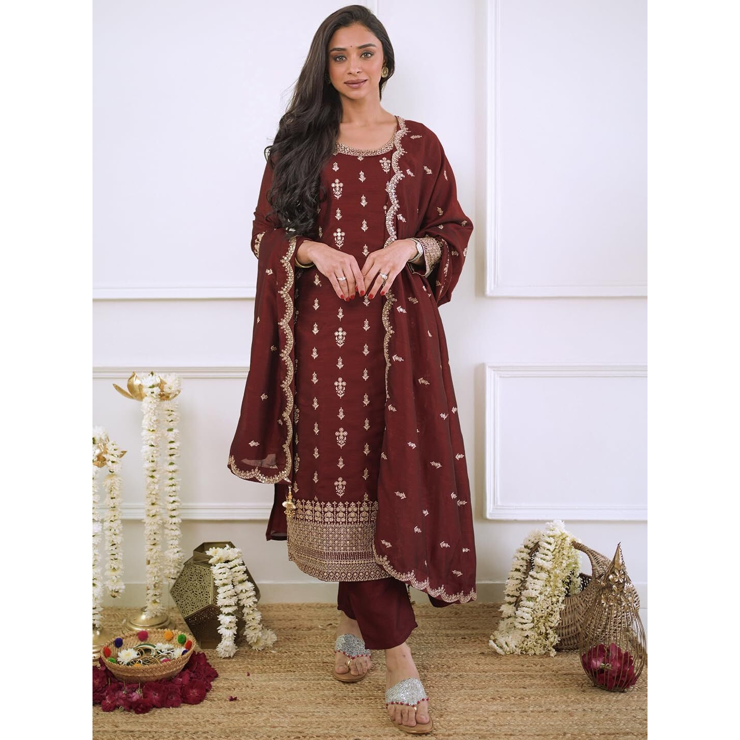 Libas Women's Silk Blend Kurta Sets (48361_Maroon