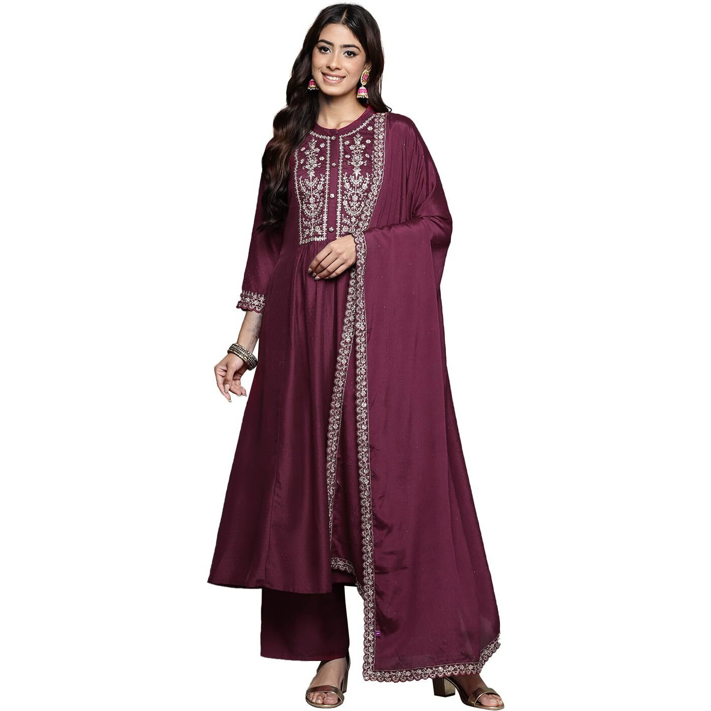 Libas Women's Silk Blend Kurta Sets (48404_Wine