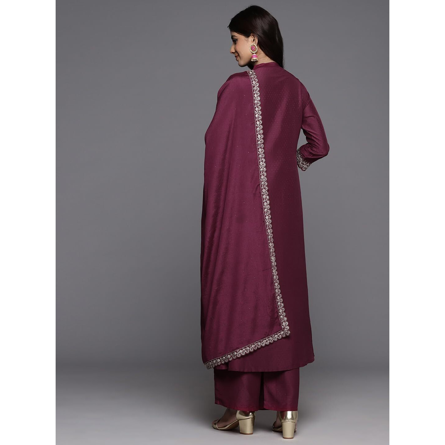 Libas Women's Silk Blend Kurta Sets (48404_Wine