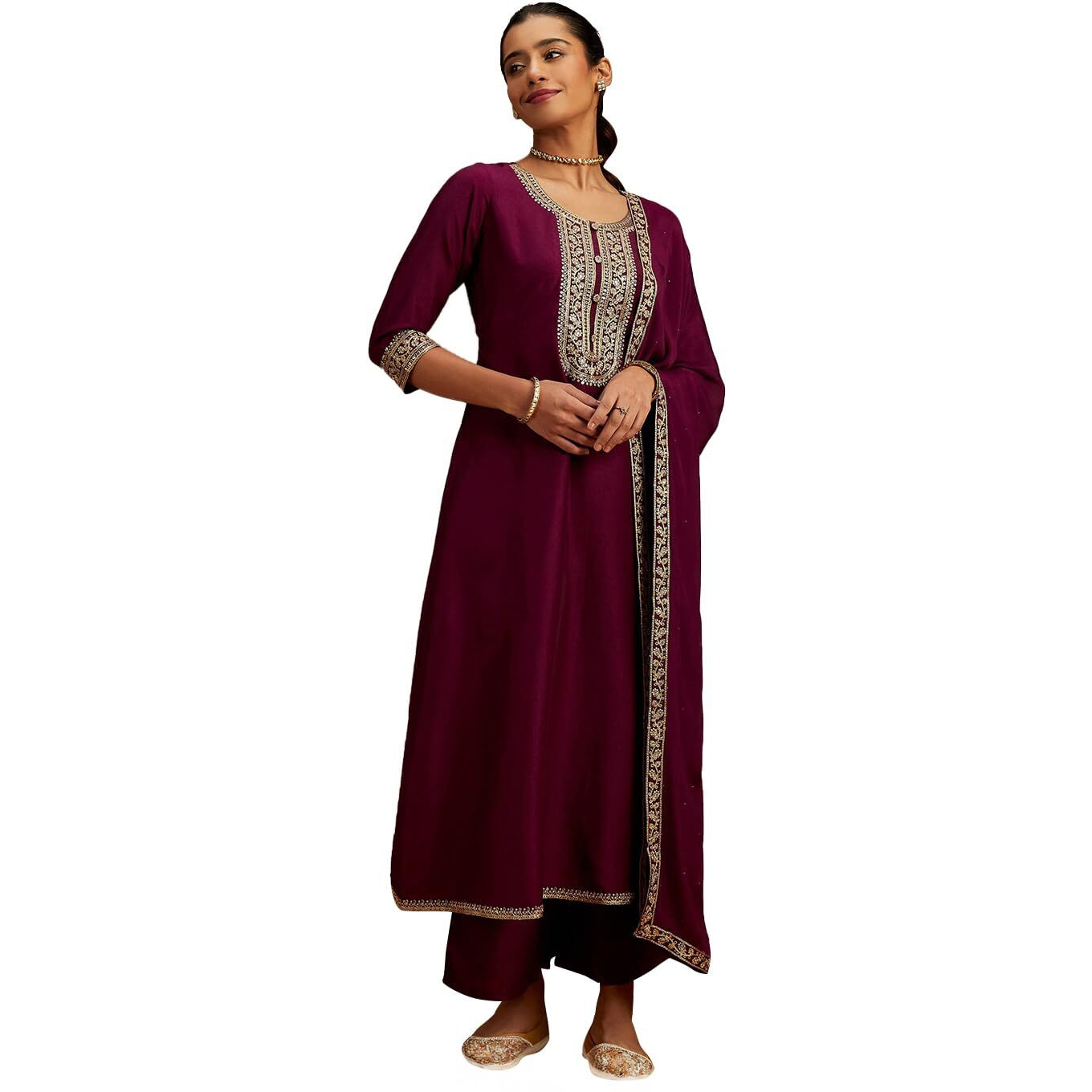 Libas Women's Silk Blend Kurta Sets (48407_Purple
