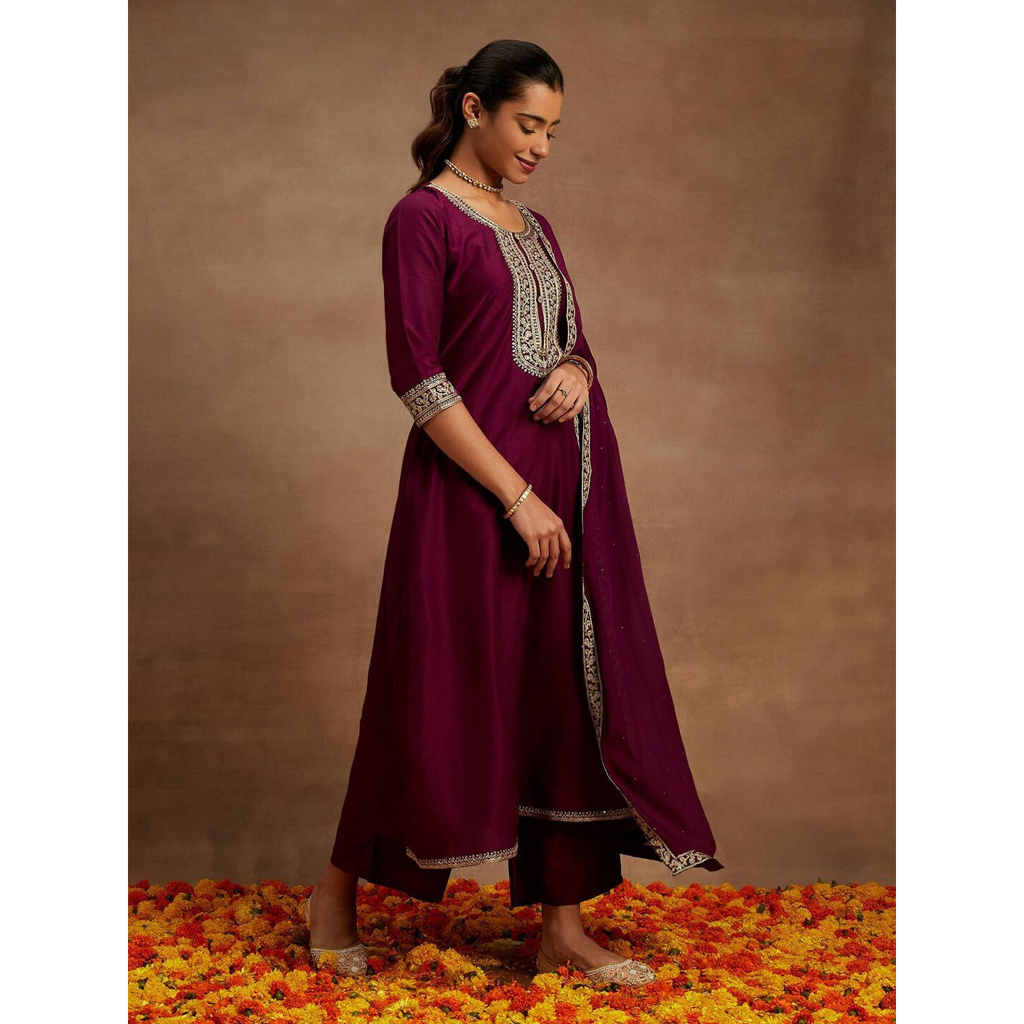 Libas Women's Silk Blend Kurta Sets (48407_Purple