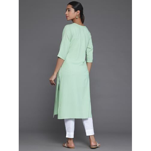 Libas Women's Rayon Blend Woven Design Straight Kurta (26798_Green