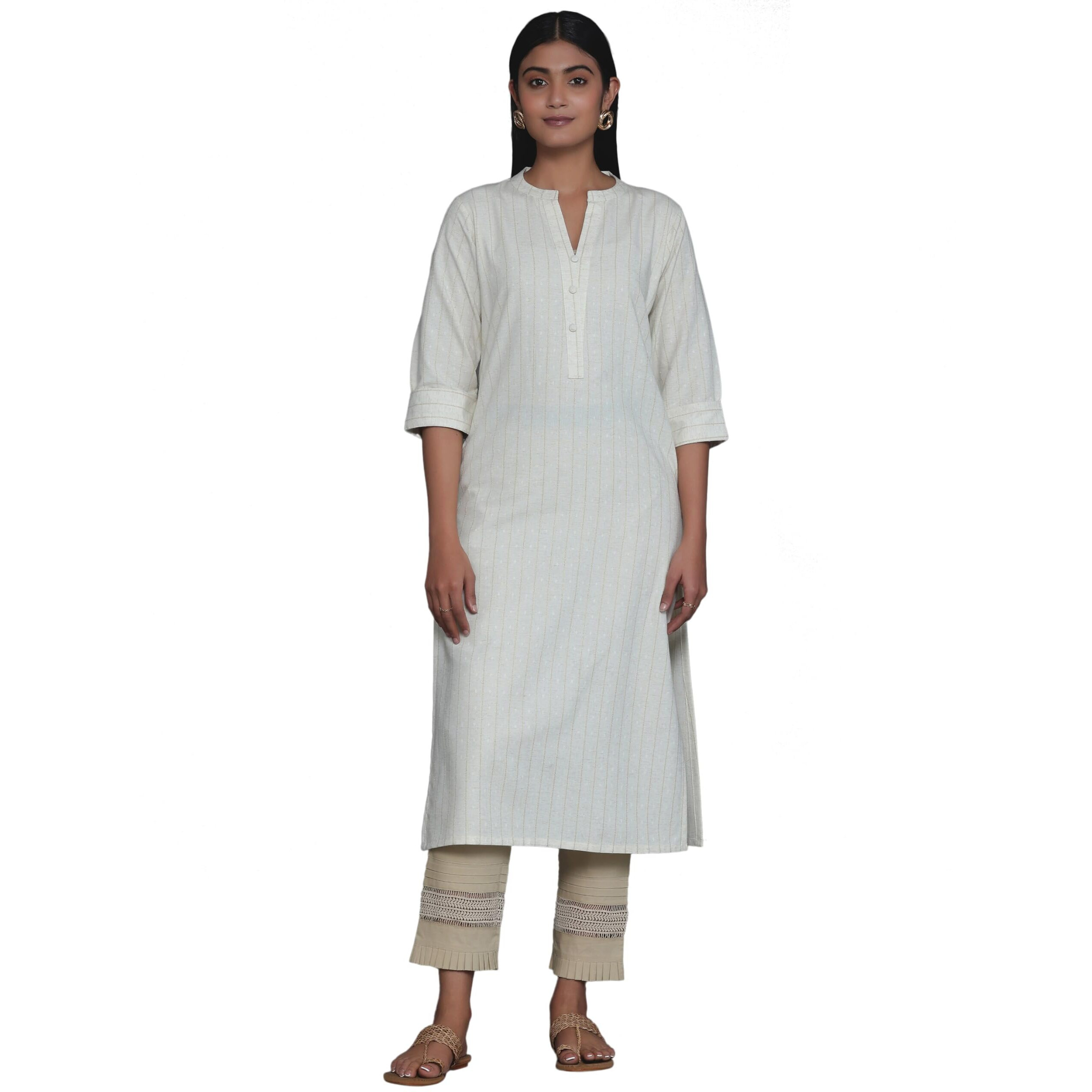 Libas Women's Cotton Printed Straight Kurta (26803_Cream
