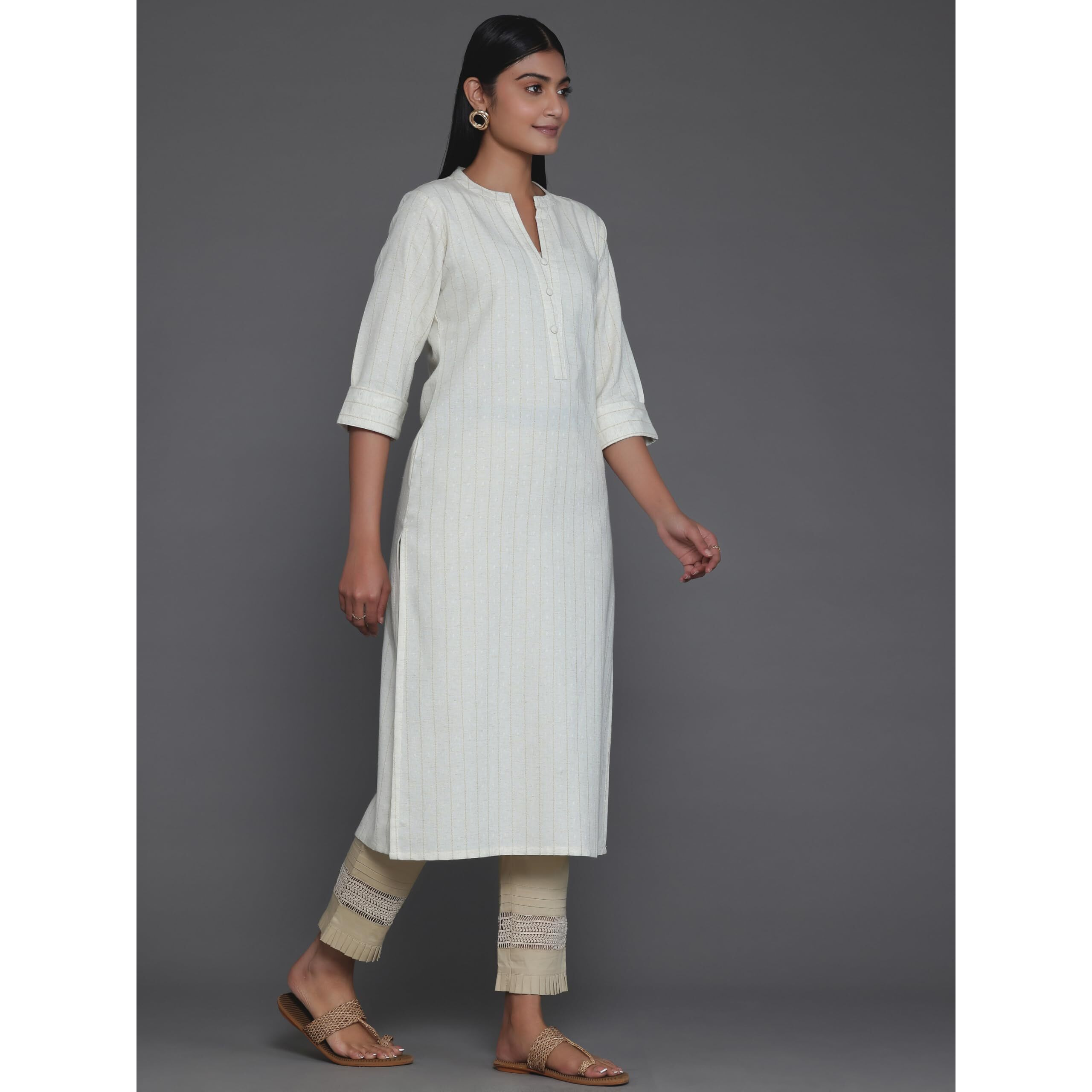 Libas Women's Cotton Printed Straight Kurta (26803_Cream