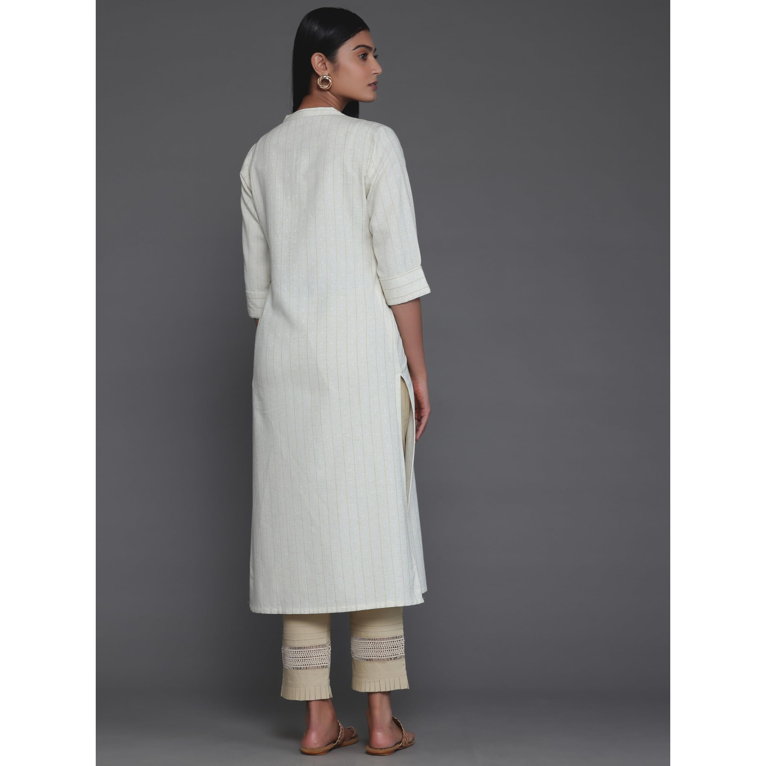 Libas Women's Cotton Printed Straight Kurta (26803_Cream